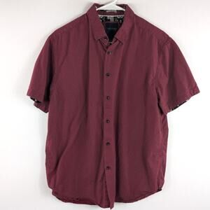 Cactus Man Ricky Singh L Short Sleeve Button Up Shirt Mens Burgundy Dot Casual